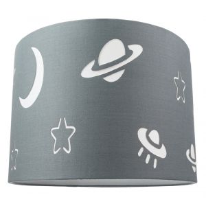 Grey Cotton Children's Lamp Shade with Planets, UFOs, Stars and Moons - 25cm