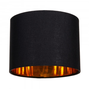 Modern Black Cotton Fabric Small 8" Drum Lamp Shade with Shiny Golden Inner