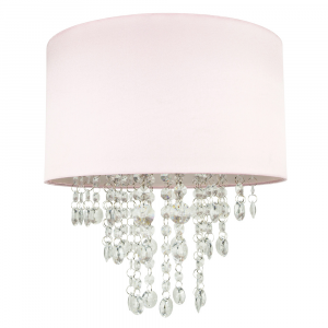 Modern Pink Satin Fabric Pendant Light Shade with Transparent Acrylic Droplets