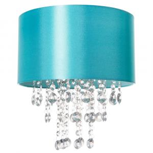 Modern Teal Satin Fabric Pendant Light Shade with Transparent Acrylic Droplets
