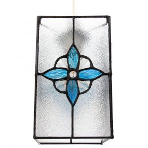 Traditional Clear Glass Tiffany Style Pendant Light Shade with Teal Panels