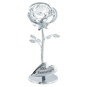 Modern "30th Anniversary" Silver Plated Flower with Clear Swarovski Crystal Bead