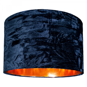 Modern Midnight Blue Crushed Velvet 14" Table/Pendant Shade with Copper Inner