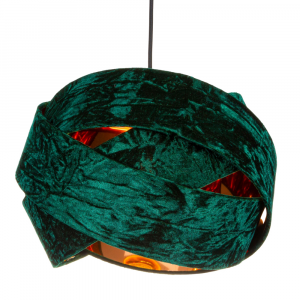 Designer Forest Green Crushed Velvet Pendant Shade with Shiny Copper Inner