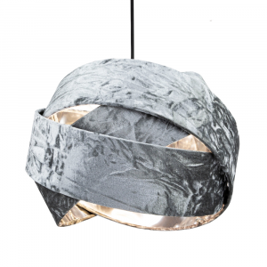 Designer Grey/Silver Crushed Velvet Pendant Shade with Shiny Silver Inner