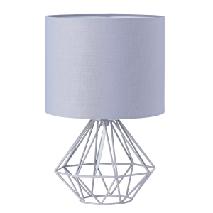 Industrial Basket Cage Designed Matt Grey Metal Table Lamp with Cotton Shade