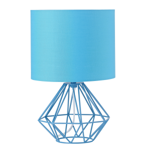 Industrial Basket Cage Designed Matt Teal Metal Table Lamp with Cotton Shade