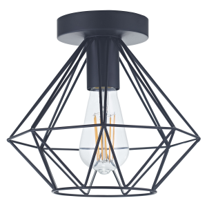 Industrial Basket Cage Designed Matt Black Metal Semi Flush Ceiling Light