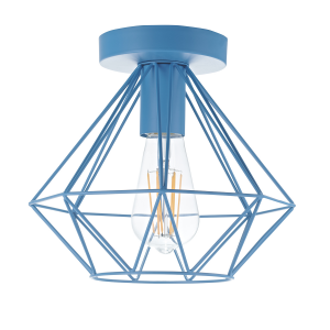 Industrial Basket Cage Designed Matt Teal Metal Semi Flush Ceiling Light