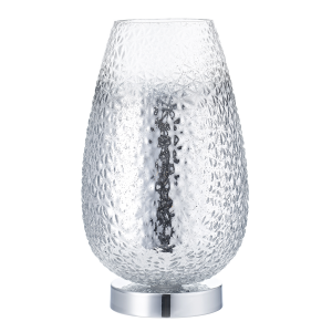 Modern and Sleek Table Lamp with Silver and Clear Diamond Crackle Style Glass