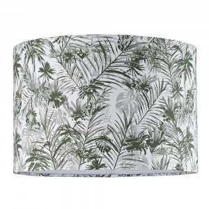 Stylish Forest Green Palm Tree Decorated 12" Linen Fabric Drum Lamp Shade