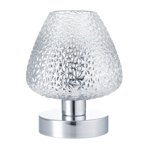 Modern and Compact Table Lamp with Silver and Clear Diamond Crackle Style Glass