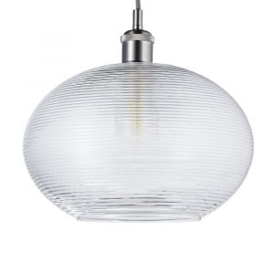 Contemporary Clear Ribbed Spiral Glass Easy Fit Drum Shaped Pendant Light Shade