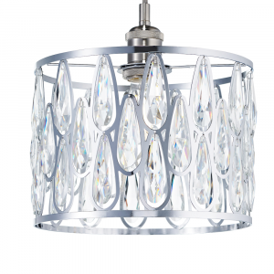 Polished Chrome Metal and Clear Faceted Crystal Glass Easy Fit Lamp Shade - 26cm