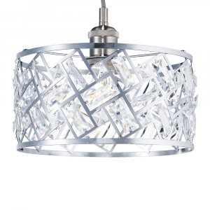 Modern Chrome Plated and Clear Acrylic Shallow Drum Pendant Lighting Shade