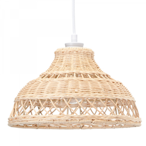Intricately Designed Basket Shape Light Brown Rattan Wicker Ceiling Lamp Shade