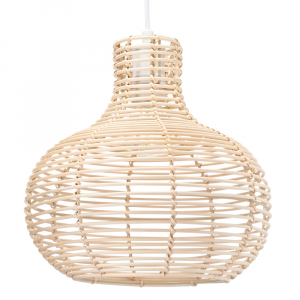 Traditional Vintage Basket Shape Light Brown Rattan Wicker Ceiling Lamp Shade