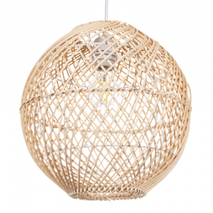 Traditional Spherical Thin Hand Strapped Natural Brown Rattan Wicker Lamp Shade