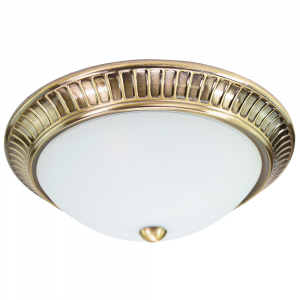 Traditional Antique Brass Flush Ceiling Light Fitting with Opal Glass Diffuser