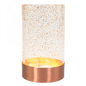 Modernistic Brushed Copper LED Table Lamp with Circular Speckled Glass Shade