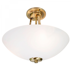 Traditional Antique Brass Semi Flush Ceiling Light with Swirl Glass Diffuser