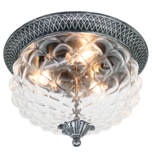 Traditional Antique Black and Silver Semi Flush Ceiling Light with Acorn Glass