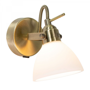 Contemporary and Chic Antique Brass Wall Spot Light with Switch and Glass Shade