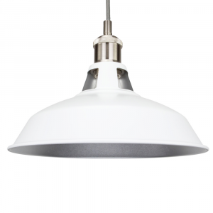 Industrial Matt White Curved Metal Ceiling Pendant Light Shade with Silver Inner