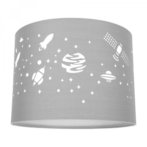 Stars and UFOs Decorated Children/Kids Soft Grey Cotton Bedroom Lamp Shade