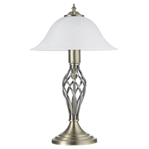 Traditional and Vintage Antique Brass Table Lamp with Alabaster Glass Shade