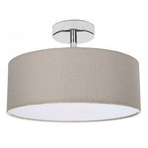 Contemporary Grey Linen Fabric Semi Flush Ceiling Light Fixture with Diffuser