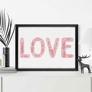 Love Word Art, Wall Print | Valentine's or Anniversary Gift | A4 w/ Black Frame