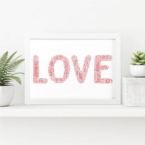 Love Word Art, Wall Print | Valentine's or Anniversary Gift | A4 w/ White Frame