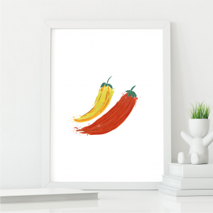 Striking Chilli Wall Art Illustration | Food Art Print | A3 with White Frame