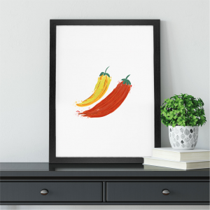 Striking Chilli Wall Art Illustration | Food Art Print | A5 with Black Frame
