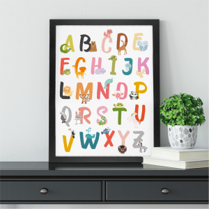 Children's Animal Alphabet Wall Art Print | Cute Bedroom Art | A3 w/ Black Frame