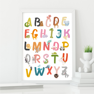 Children's Animal Alphabet Wall Art Print | Cute Bedroom Art | A4 w/ White Frame