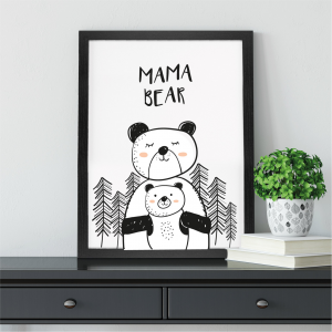 Mama Bear Cute Wall Art Print | Beautiful Gift for Mum | A3 w/ Black Frame