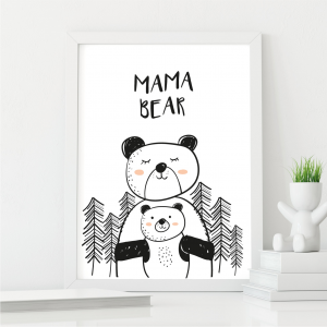 Mama Bear Cute Wall Art Print | Beautiful Gift for Mum | A3 w/ White Frame