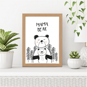 Mama Bear Cute Wall Art Print | Beautiful Gift for Mum | A3 w/ Oak Frame