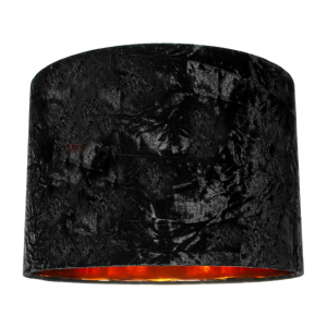 Modern Black Crushed Velvet 16" Floor/Pendant Lampshade with Shiny Copper Inner