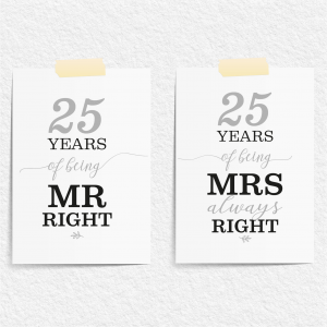 Mr Right/Mrs Always Right Art Print | 25th Anniversary Gift | A3 Print Only