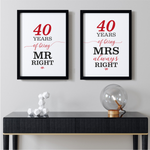Mr Right/Mrs Always Right Art Print | 40th Anniversary Gift | A3 w/ Black Frame