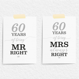 Mr Right/Mrs Always Right Art Print | 60th Anniversary Gift | A3 Print Only