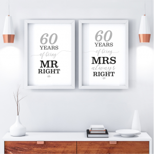 Mr Right/Mrs Always Right Art Print | 60th Anniversary Gift | A3 w/ White Frame