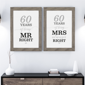Mr Right/Mrs Always Right Art Print | 60th Anniversary Gift | A3 w/ Grey Frame