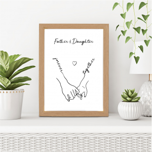 Father and Daughter Line Art Print | Gift for Dad | A3 with Oak Frame