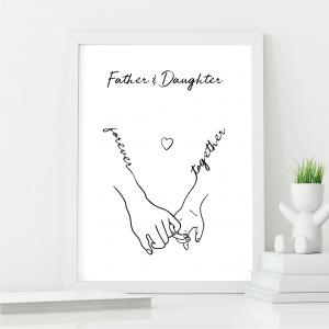 Father and Daughter Line Art Print | Gift for Dad | A4 with White Frame