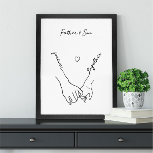 Father and Son Holding Hands Line Art Print | Gift for Dad | A3 with Black Frame