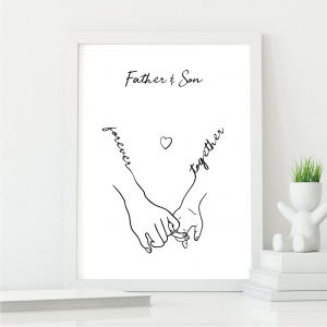 Father and Son Holding Hands Line Art Print | Gift for Dad | A3 with White Frame